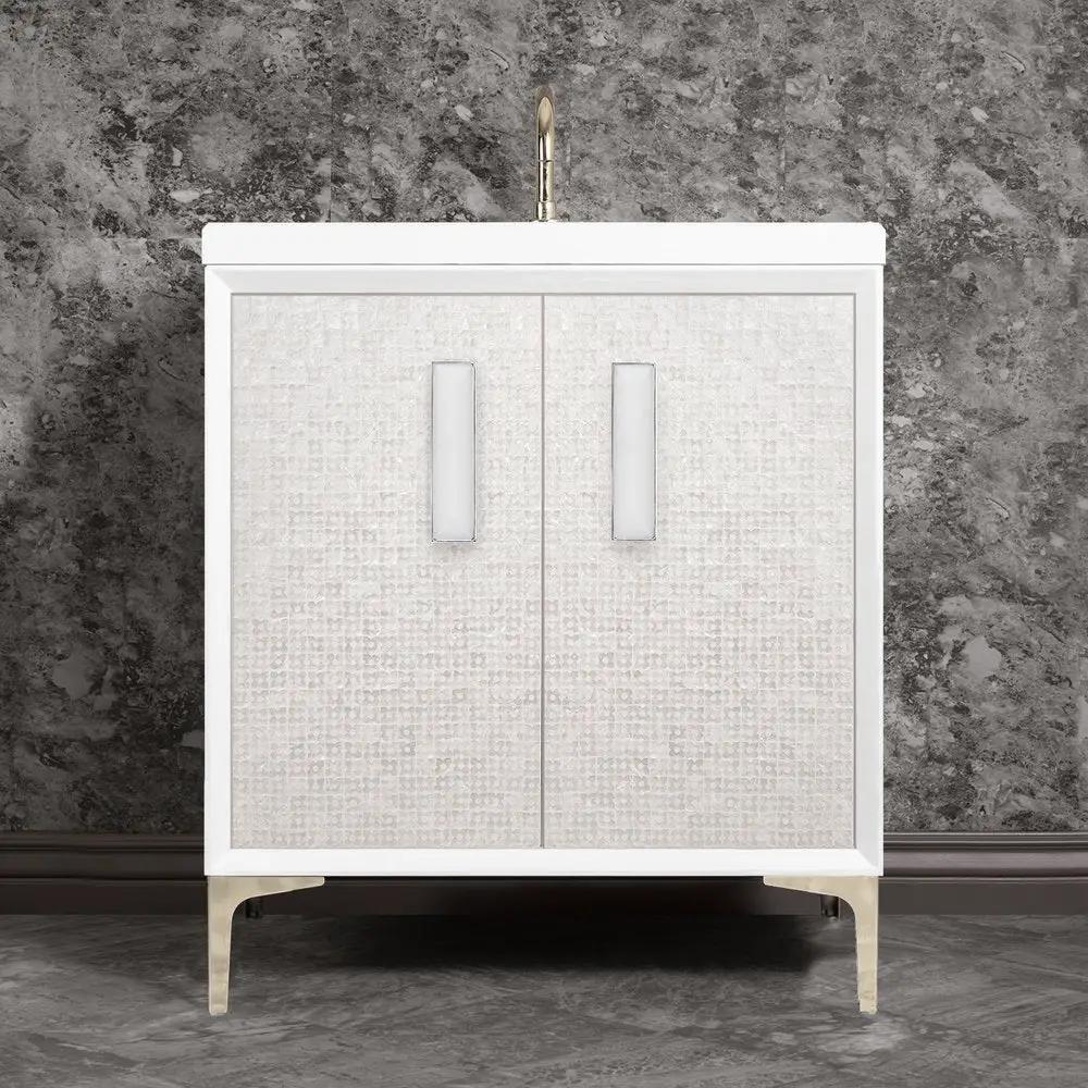 polished nickel with white prism glass vanity
