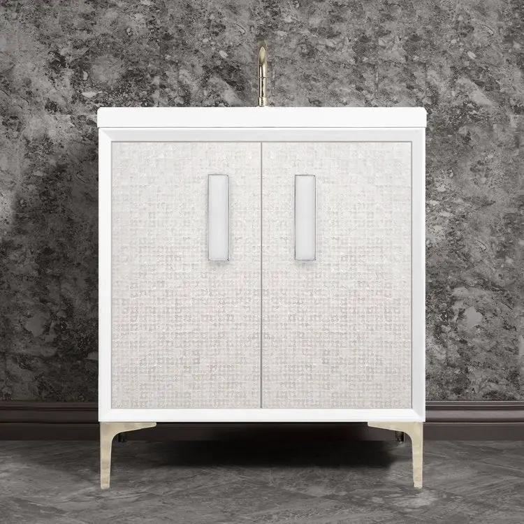Linkasink Mother of Pearl with 8" White Prism Artisan Glass Prism Hardware Vanity by Linkasink