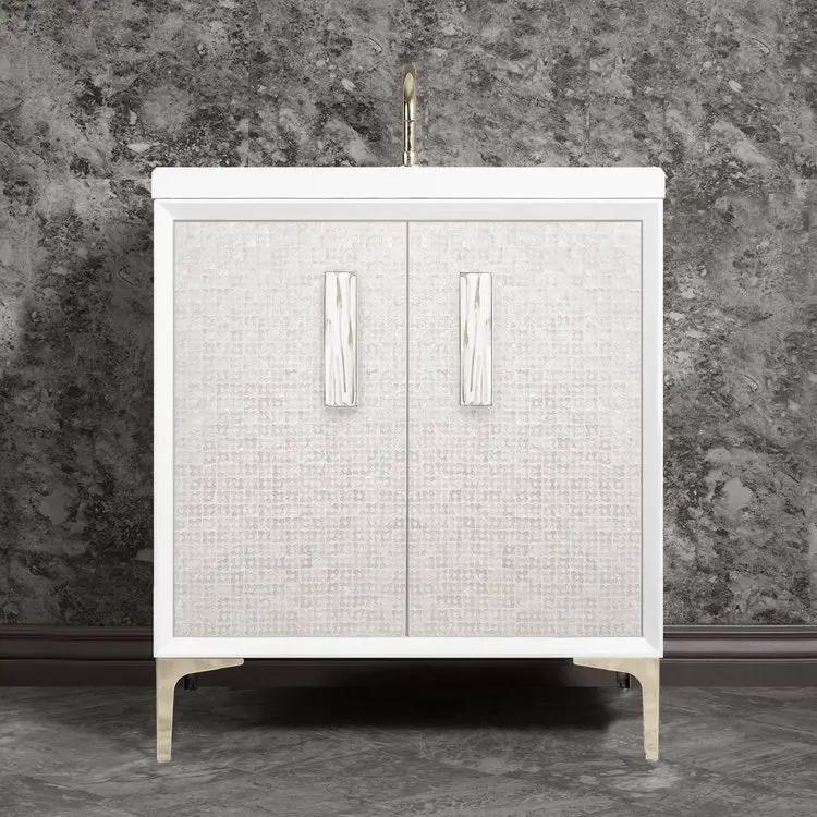 Linkasink Mother of Pearl with 8" White Tiger Artisan Glass Prism Hardware Vanity by Linkasink
