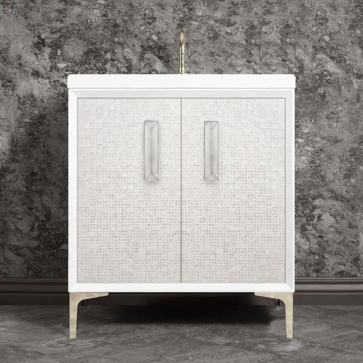 Linkasink Mother of Pearl with 8" Eglomise Artisan Glass Prism Hardware Vanity by Linkasink