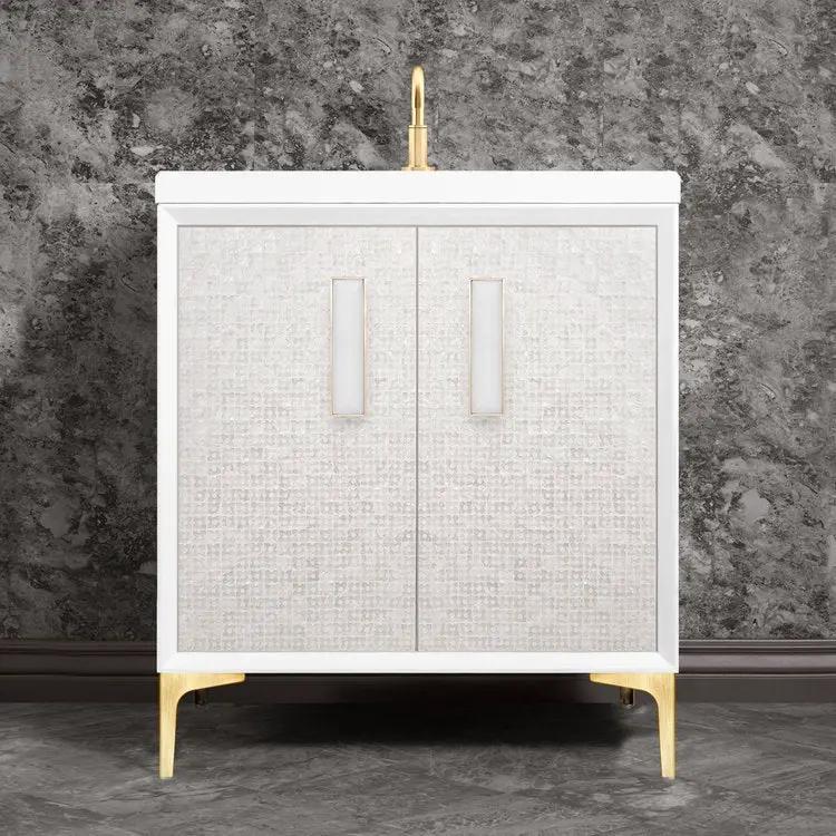 Linkasink Mother of Pearl with 8" White Prism Artisan Glass Prism Hardware Vanity by Linkasink