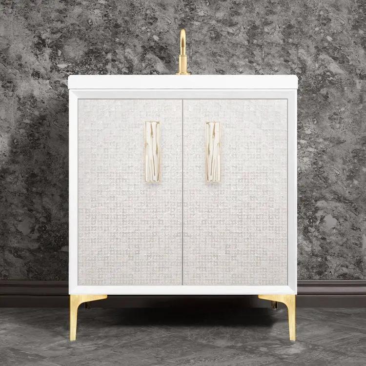 Linkasink Mother of Pearl with 8" White Tiger Artisan Glass Prism Hardware Vanity by Linkasink