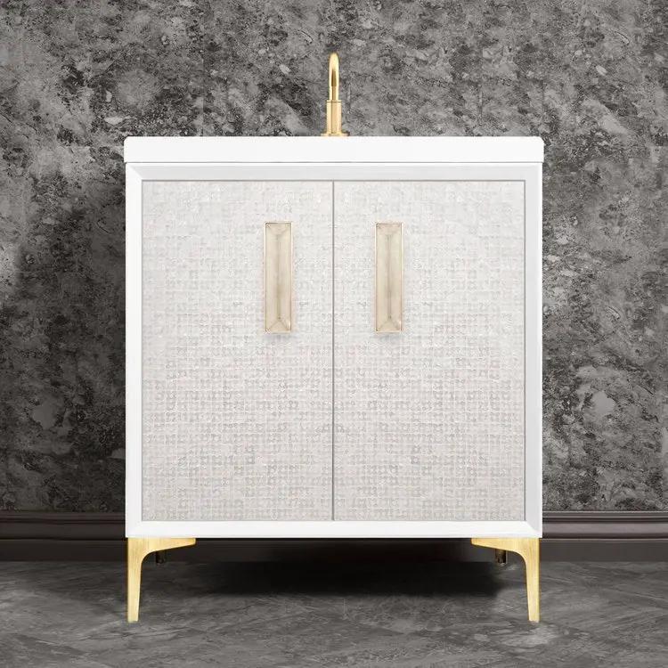 Linkasink Mother of Pearl with 8" Eglomise Artisan Glass Prism Hardware Vanity by Linkasink