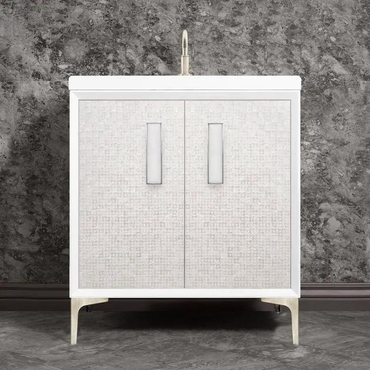 Linkasink Mother of Pearl with 8" White Prism Artisan Glass Prism Hardware Vanity by Linkasink