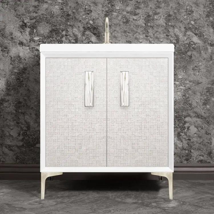 Linkasink Mother of Pearl with 8" White Tiger Artisan Glass Prism Hardware Vanity by Linkasink