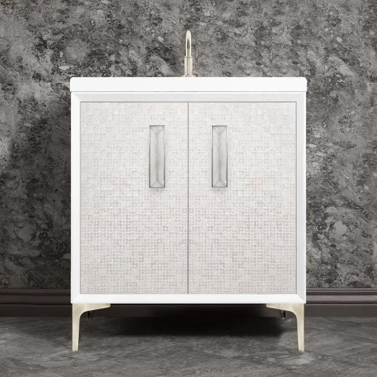 Linkasink Mother of Pearl with 8" Eglomise Artisan Glass Prism Hardware Vanity by Linkasink