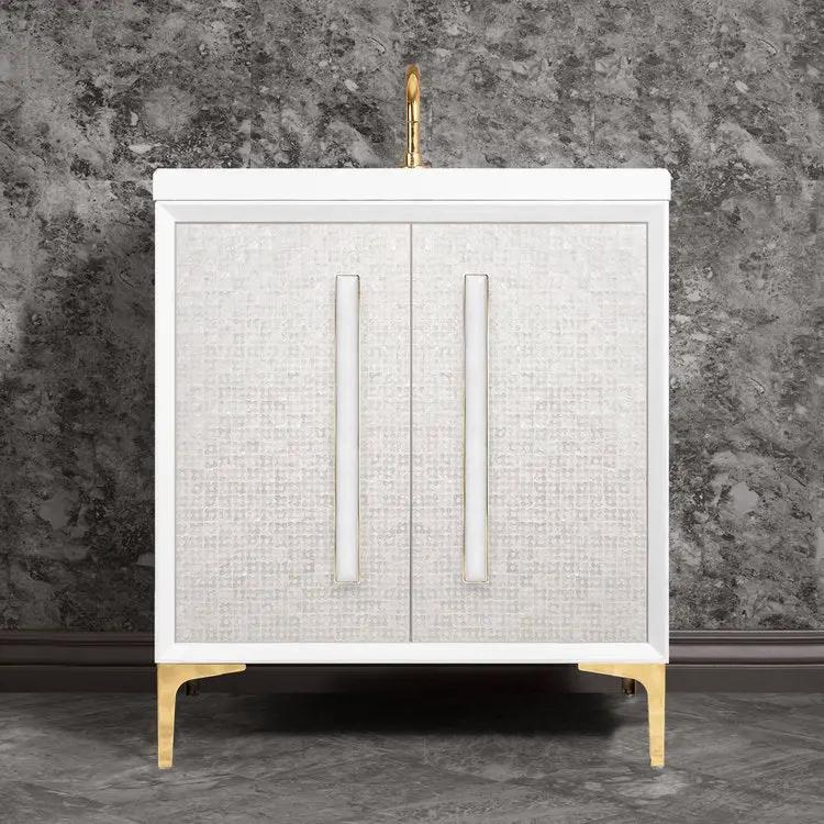 Linkasink Mother of Pearl with 18" White Prism Artisan Glass Prism Hardware Vanity by Linkasink