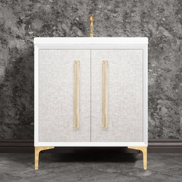 Linkasink Mother of Pearl with 18" Eglomise Artisan Glass Prism Hardware Vanity by Linkasink