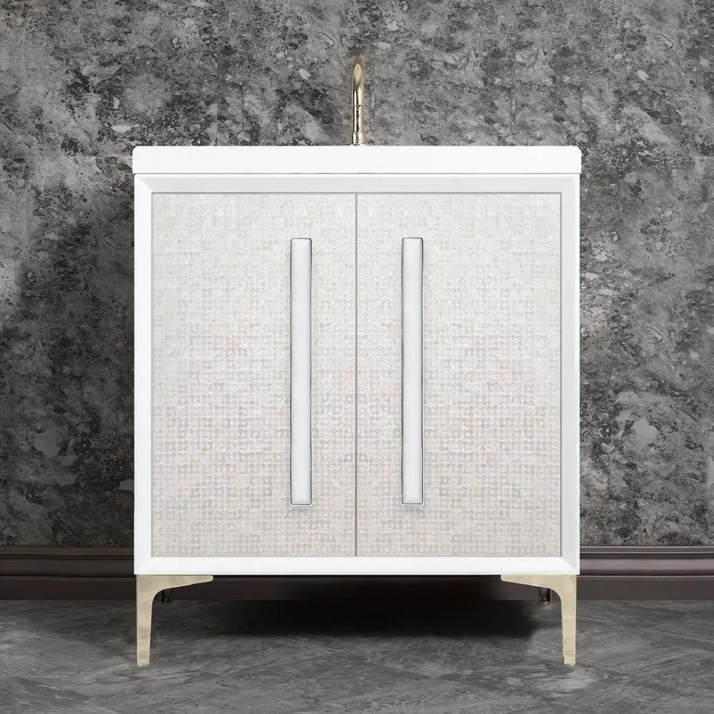 polished nickel with white prism glass vanity