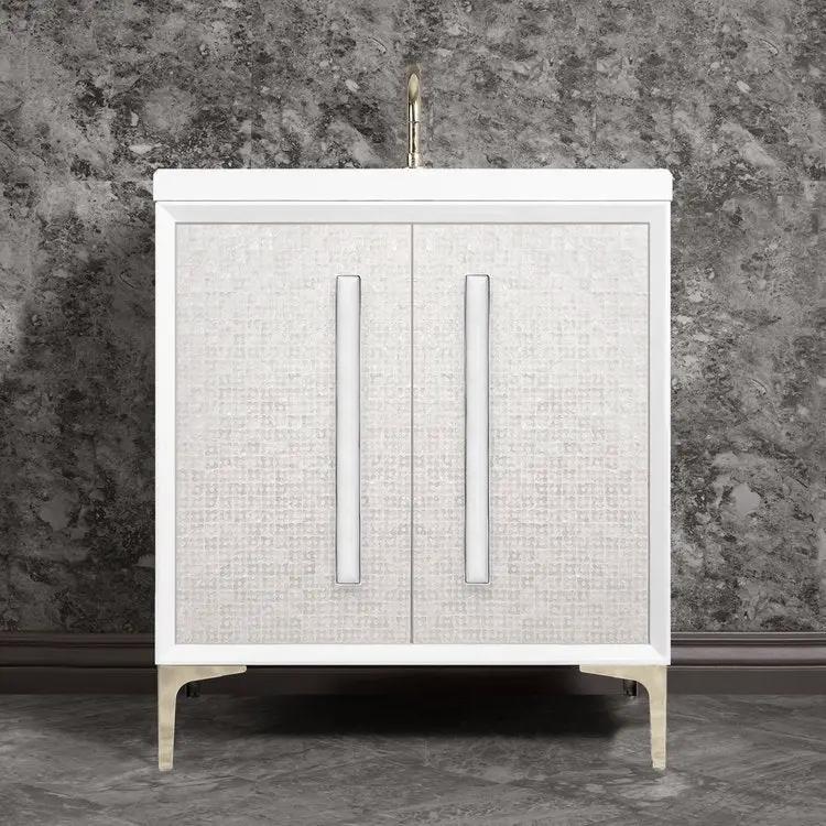 Linkasink Mother of Pearl with 18" White Prism Artisan Glass Prism Hardware Vanity by Linkasink