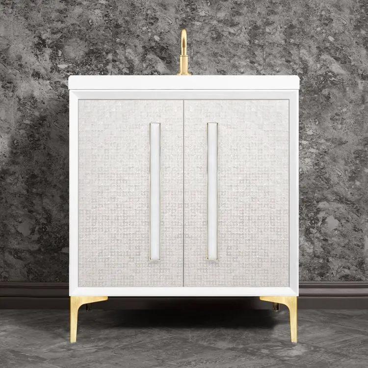Linkasink Mother of Pearl with 18" White Prism Artisan Glass Prism Hardware Vanity by Linkasink
