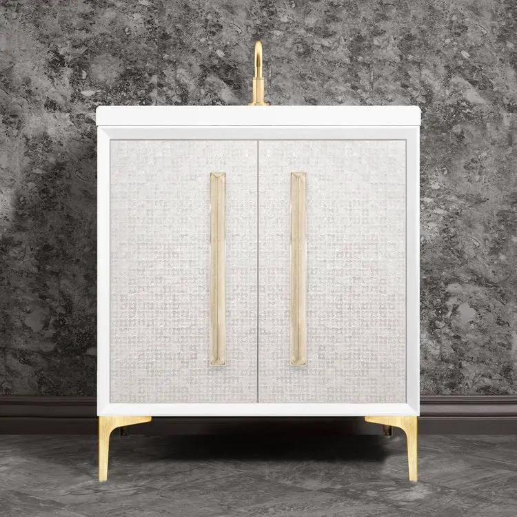 Linkasink Mother of Pearl with 18" Eglomise Artisan Glass Prism Hardware Vanity by Linkasink