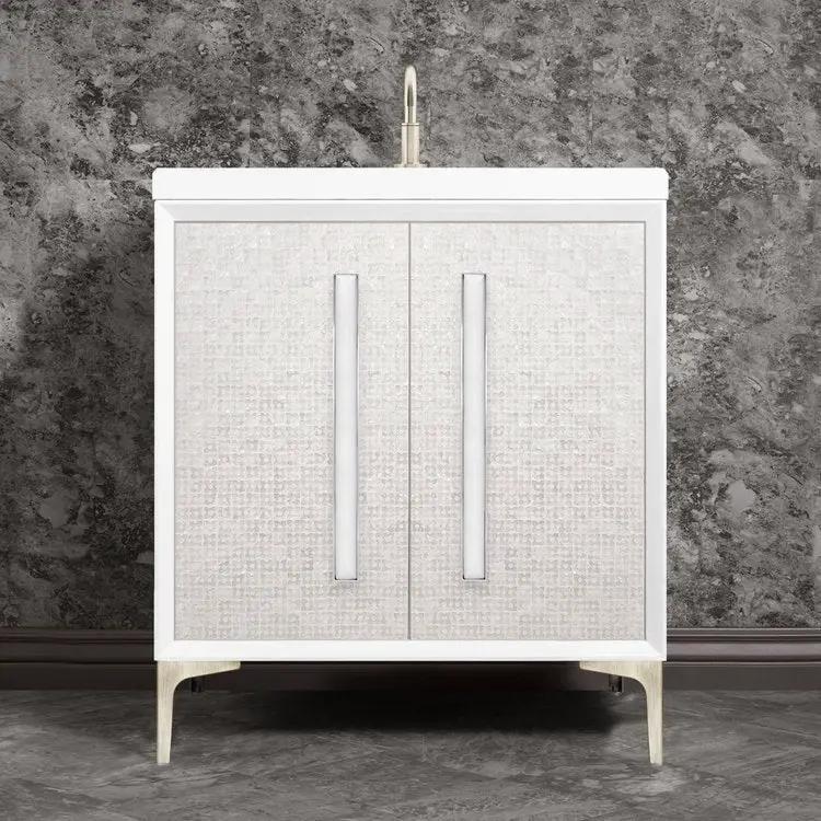 Linkasink Mother of Pearl with 18" White Prism Artisan Glass Prism Hardware Vanity by Linkasink
