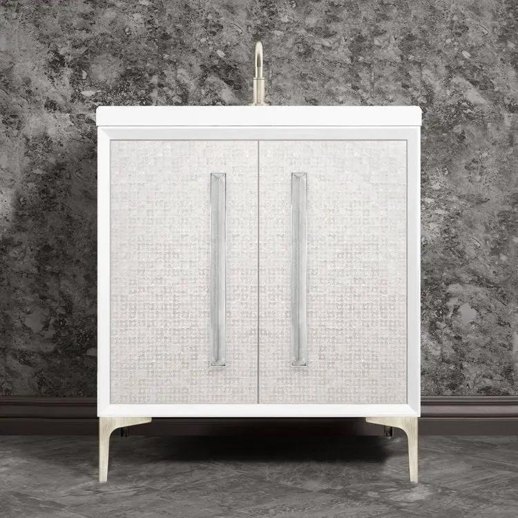 Linkasink Mother of Pearl with 18" Eglomise Artisan Glass Prism Hardware Vanity by Linkasink