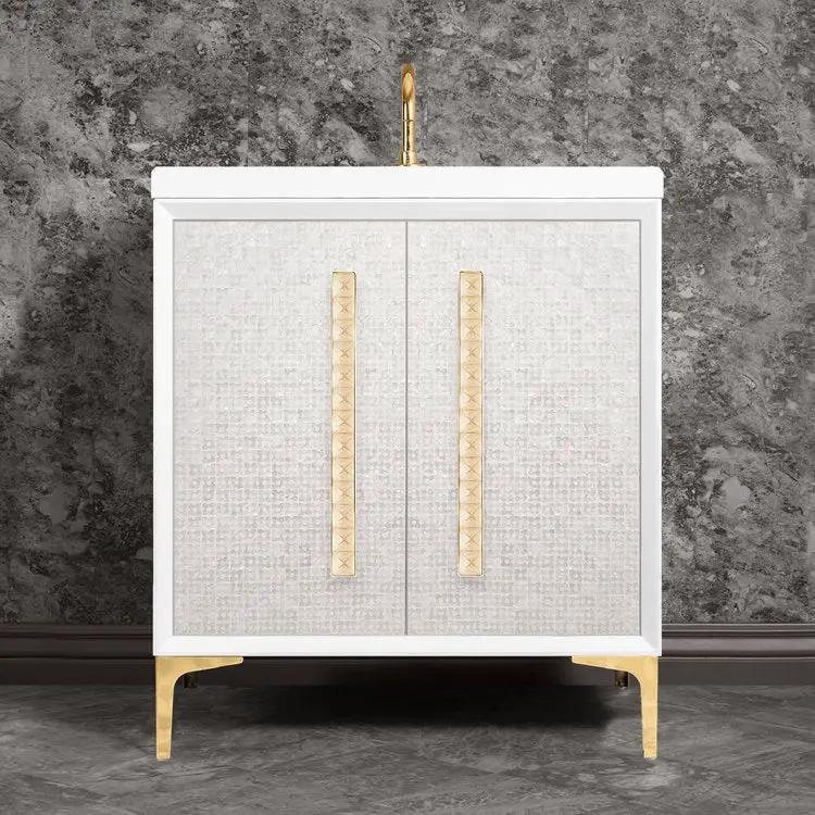 Linkasink Mother of Pearl with 18" Eglomise Artisan Glass Pyramid Hardware Vanity by Linkasink