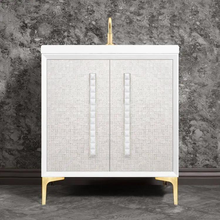 Linkasink Mother of Pearl with 18" White Prism Artisan Glass Pyramid Hardware 30" Vanity by Linkasink