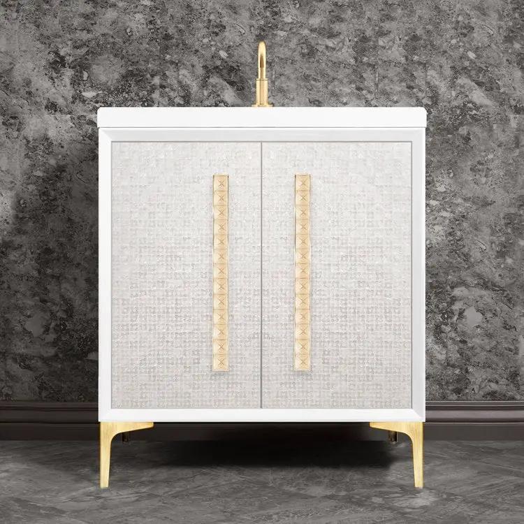 Linkasink Mother of Pearl with 18" Eglomise Artisan Glass Pyramid Hardware Vanity by Linkasink