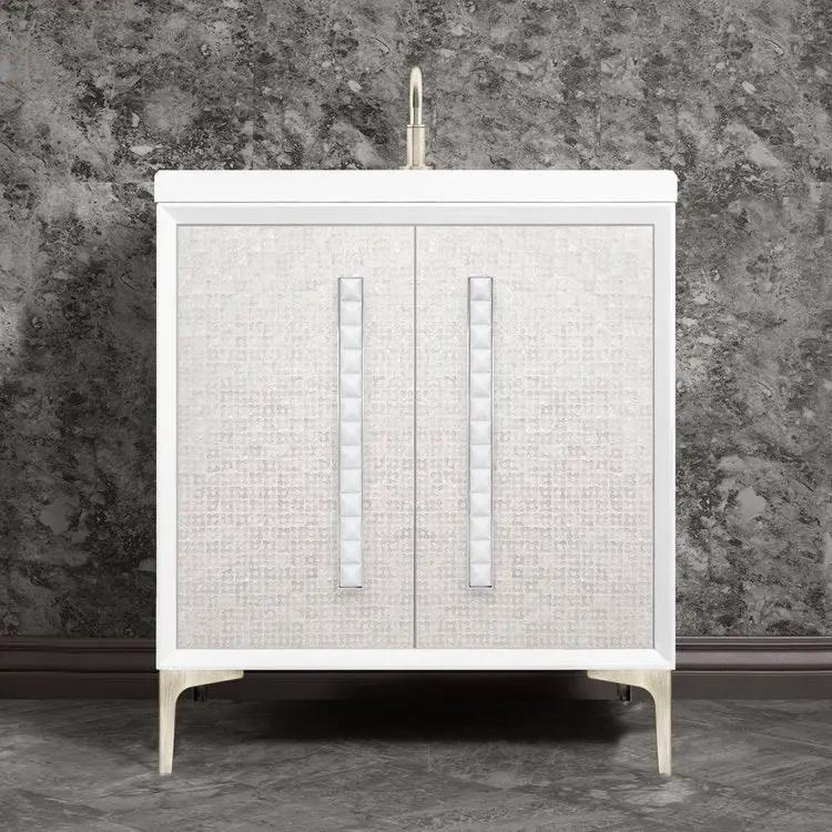Linkasink Mother of Pearl with 18" White Prism Artisan Glass Pyramid Hardware 30" Vanity by Linkasink