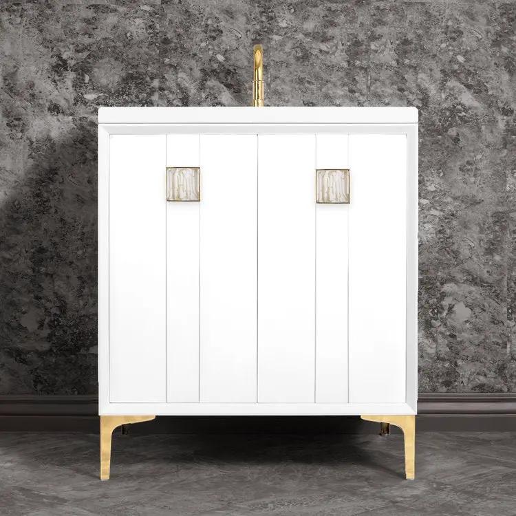 Linkasink Tuxedo with 3" White Tiger Artisan Glass Prism Hardware Vanity by Linkasink