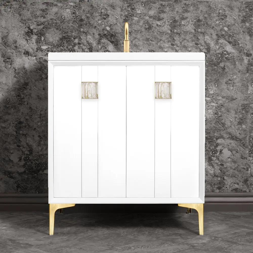 satin brass with white tiger prism glass vanity