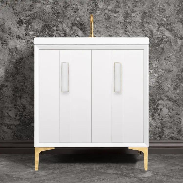 Linkasink Tuxedo with 8" White Prism Artisan Glass Prism Hardware Vanity by Linkasink