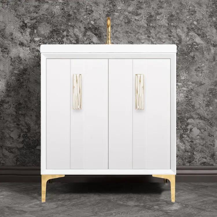Linkasink Tuxedo with 8" White Tiger Artisan Glass Prism Hardware Vanity by Linkasink