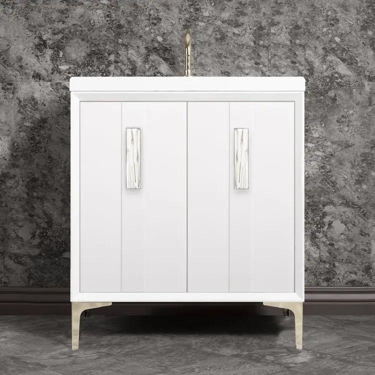 Linkasink Tuxedo with 8" White Tiger Artisan Glass Prism Hardware Vanity by Linkasink