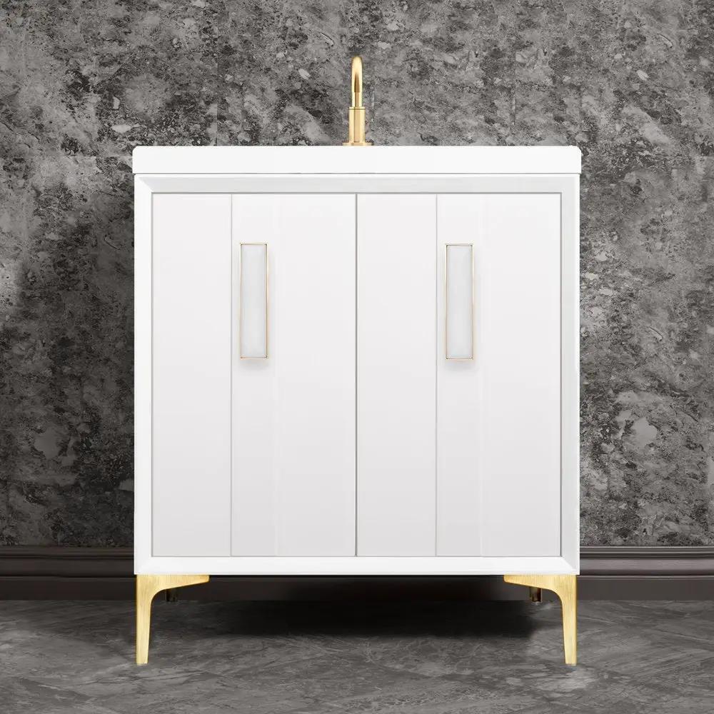 satin brass with white prism glass vanity