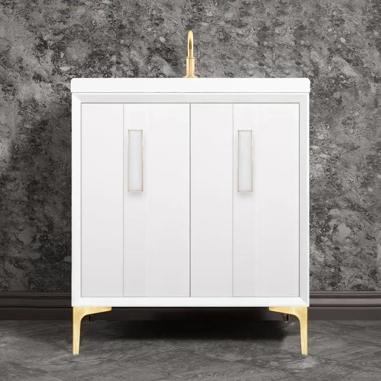 Linkasink Tuxedo with 8" White Prism Artisan Glass Prism Hardware Vanity by Linkasink