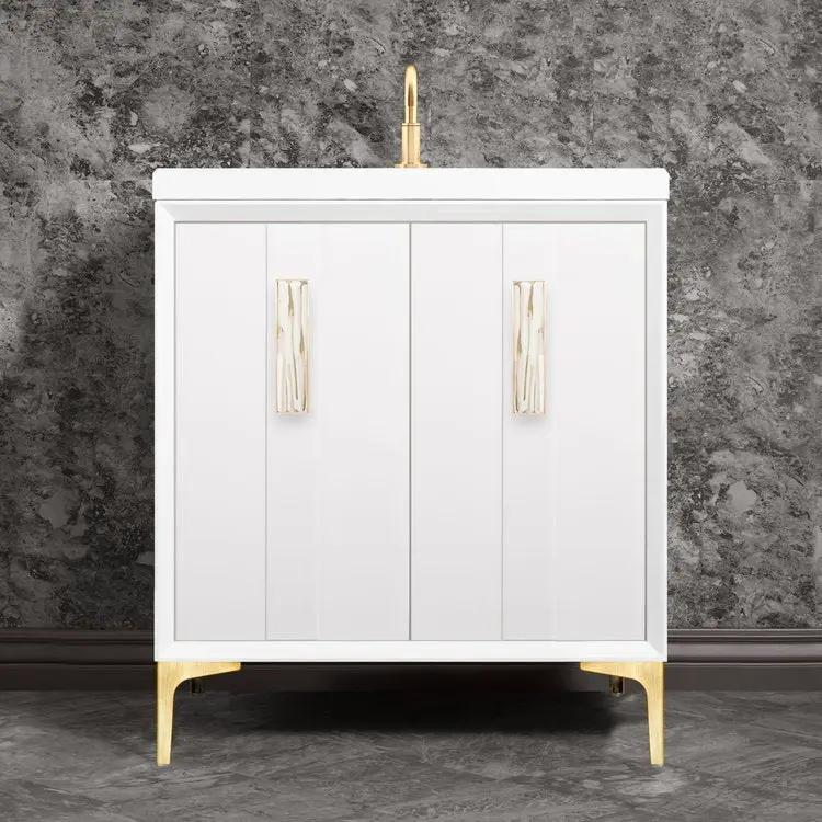 Linkasink Tuxedo with 8" White Tiger Artisan Glass Prism Hardware Vanity by Linkasink