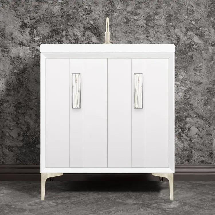 Linkasink Tuxedo with 8" White Tiger Artisan Glass Prism Hardware Vanity by Linkasink