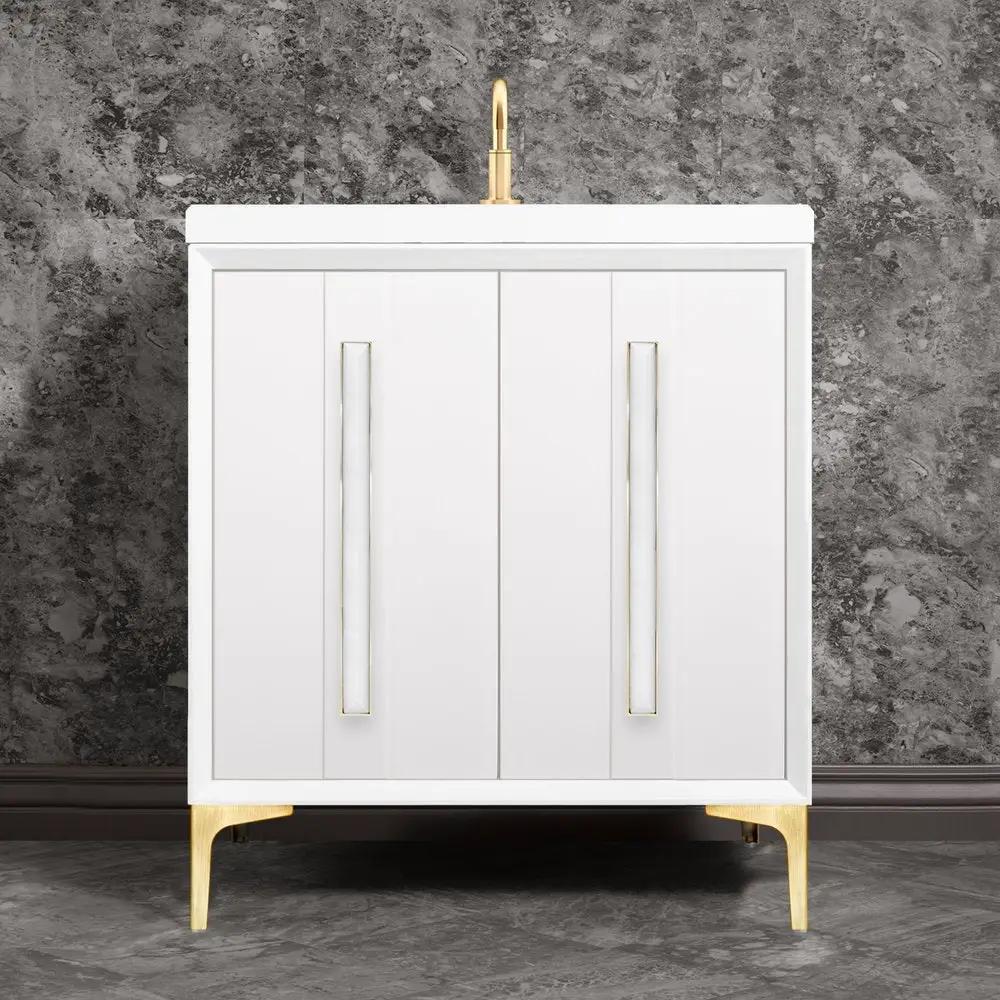 satin brass with white prism glass vanity