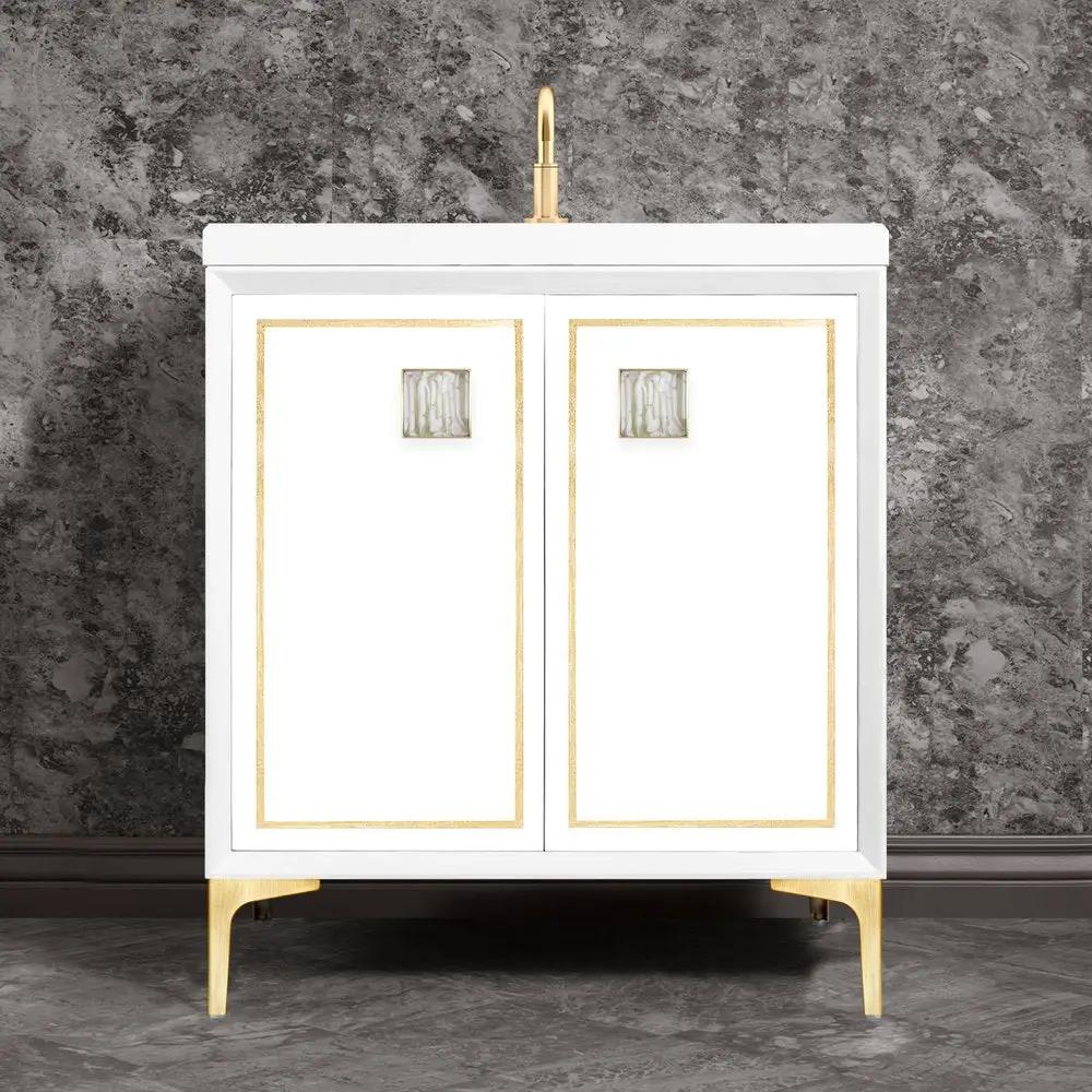 satin brass with white tiger prism glass vanity