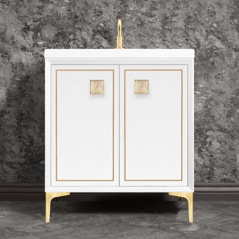 satin brass with eglomisé prism glass vanity
