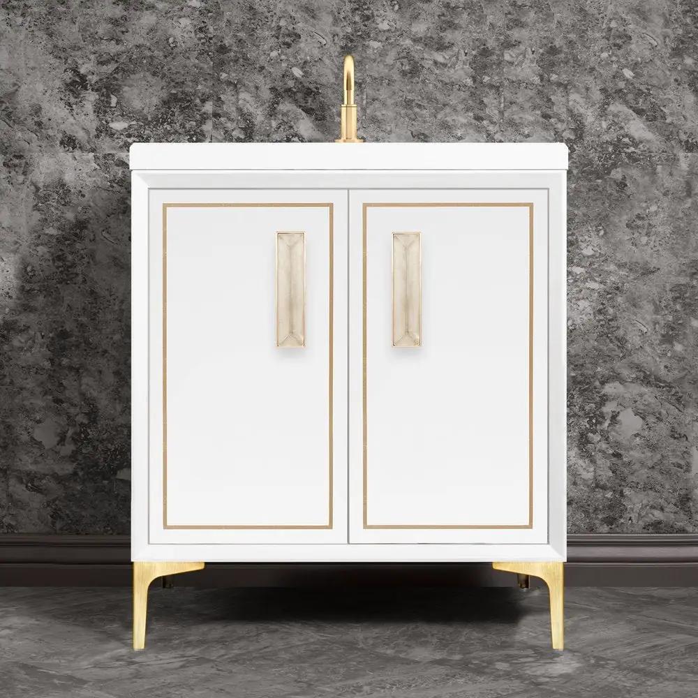 satin brass with eglomisé prism glass vanity