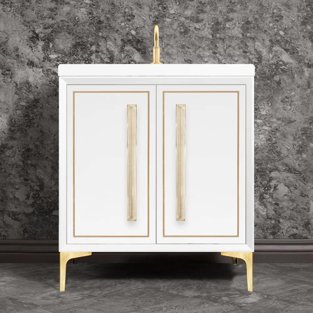 satin brass with eglomisé prism glass vanity
