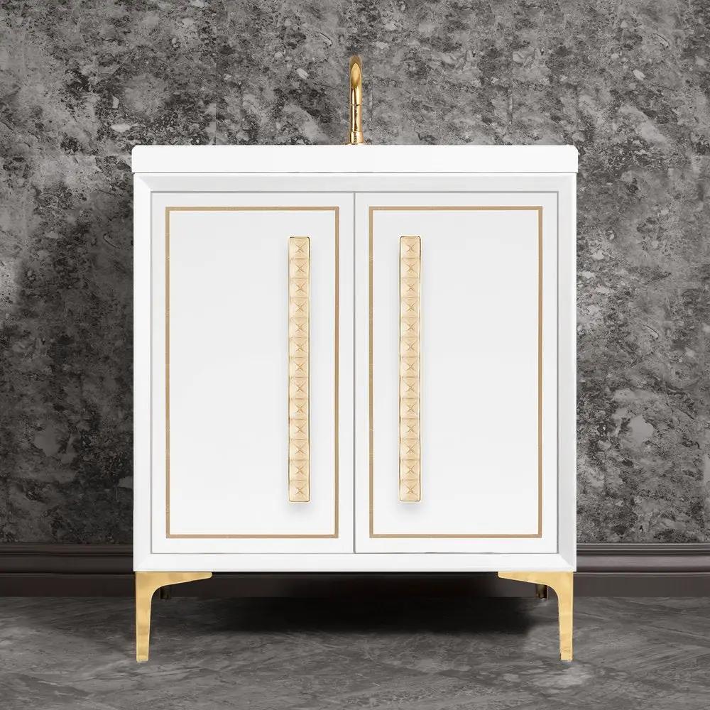polished brass with eglomisé pyramid glass vanity