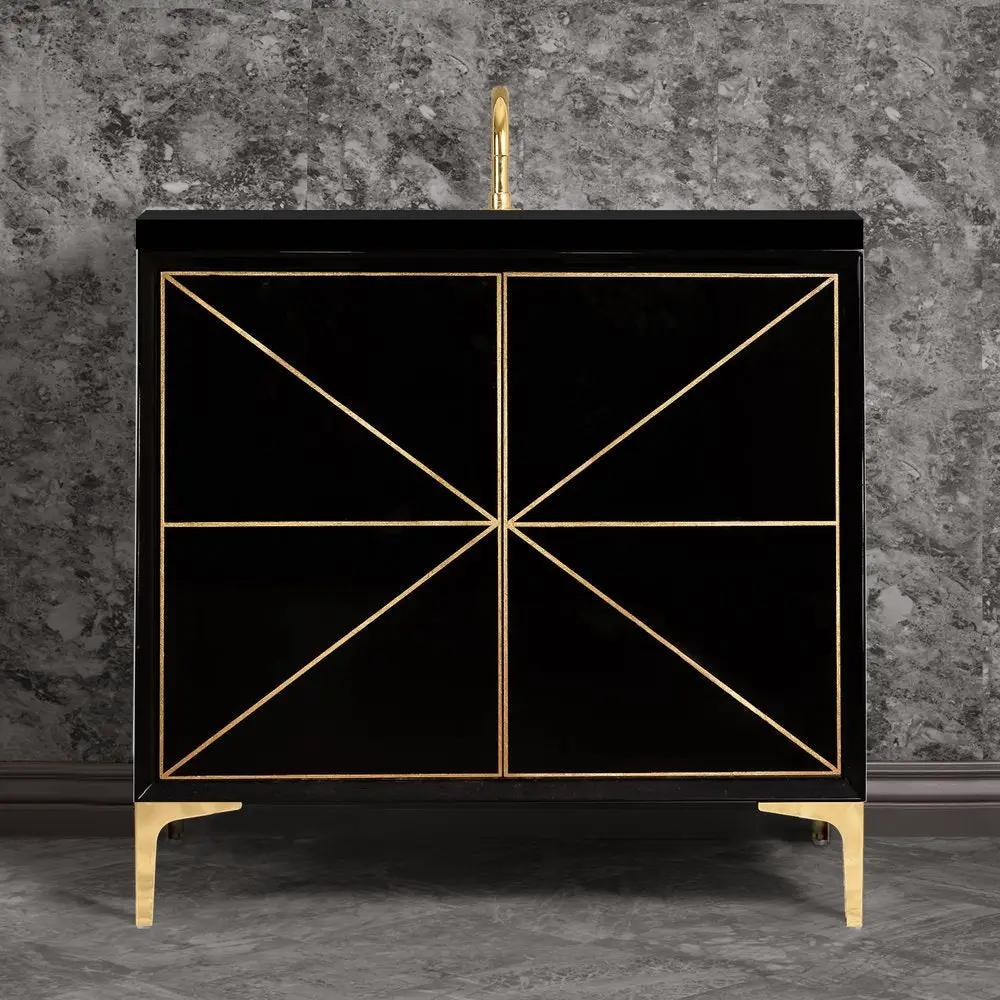 black with polished brass vanity
