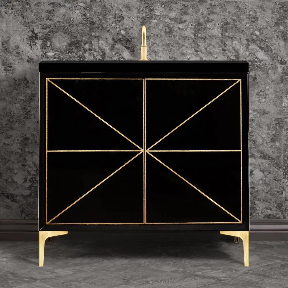 black with satin brass vanity