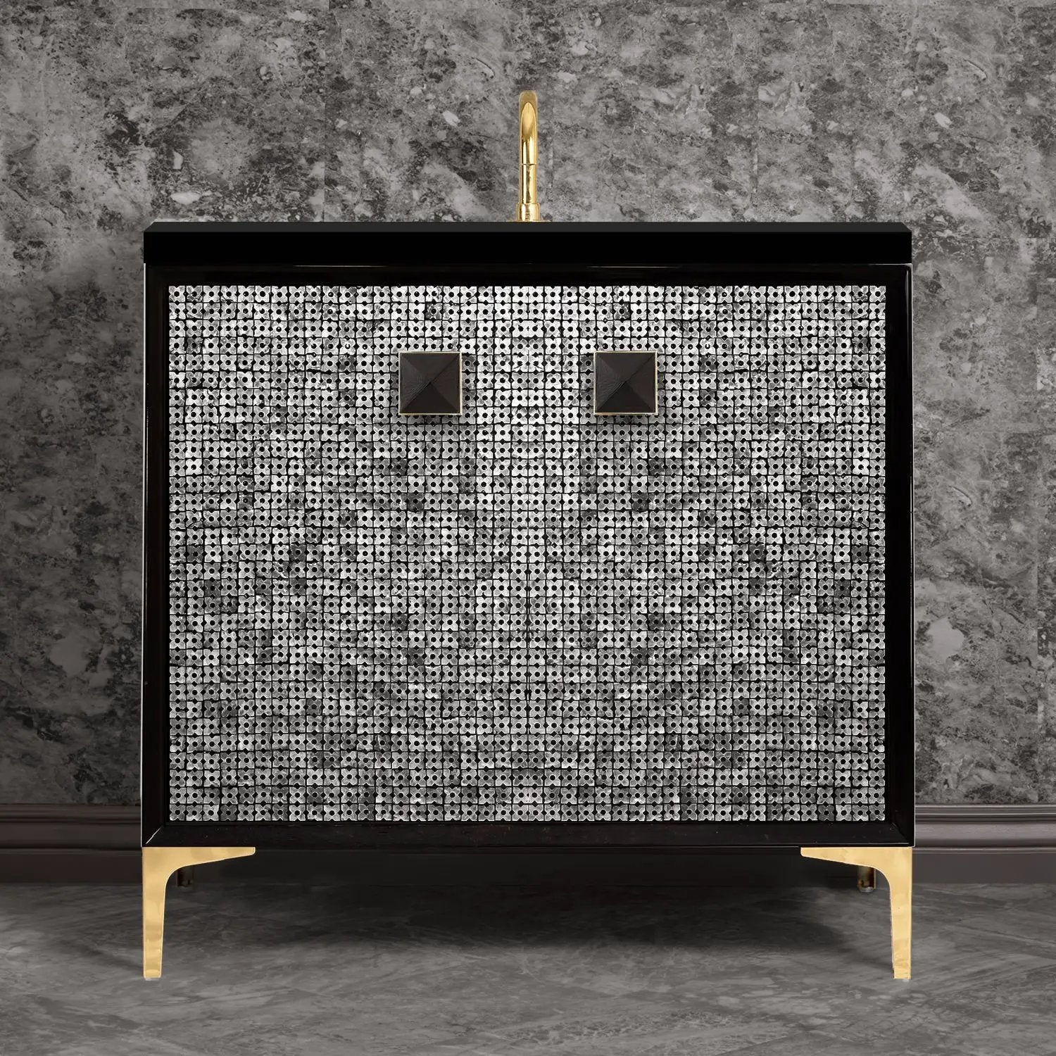 Linkasink Mother of Pearl with 3" Black Artisan Glass Prism Hardware Vanity by Linkasink