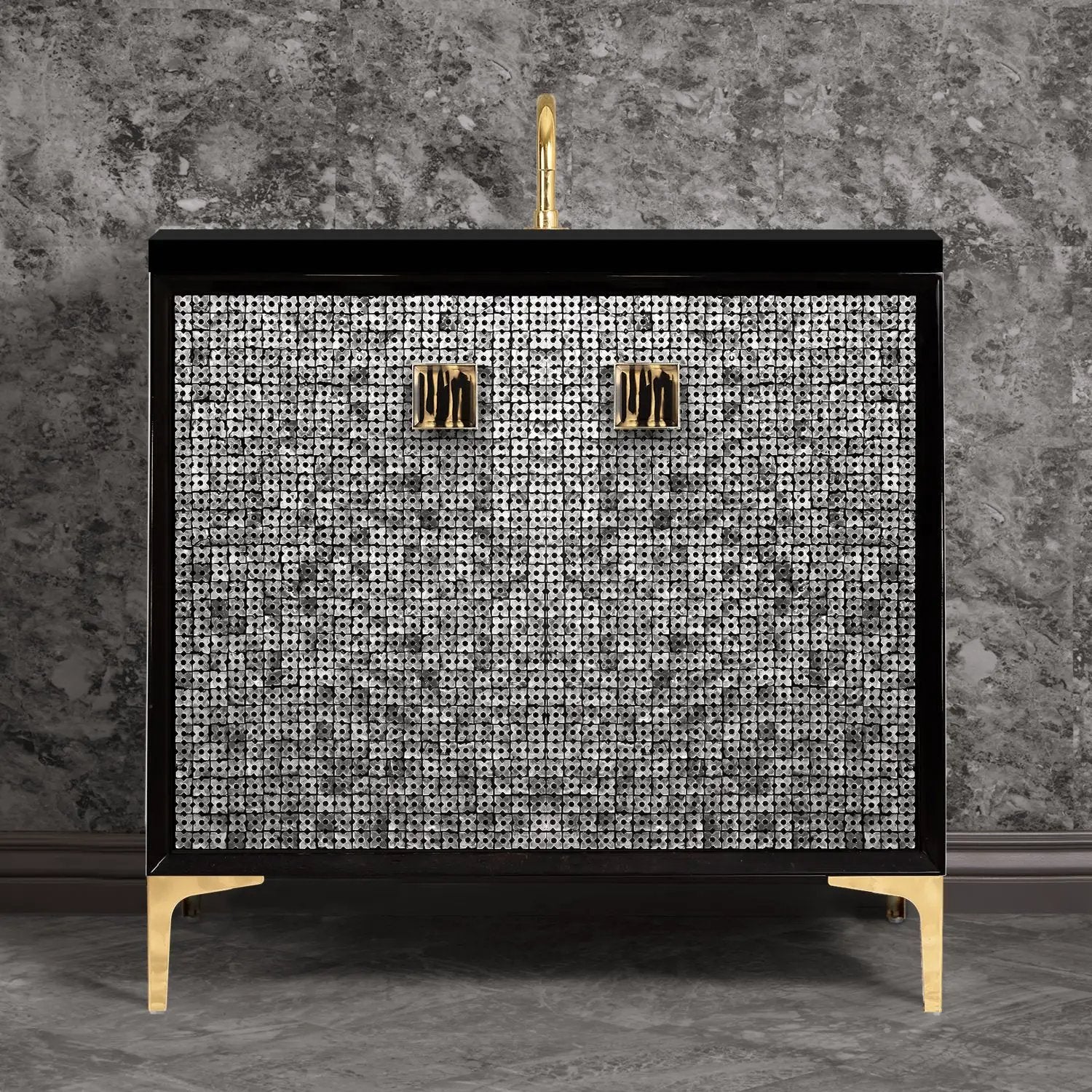 Linkasink Mother of Pearl with 3" Artisan Tiger Glass Prism Hardware Vanity by Linkasink