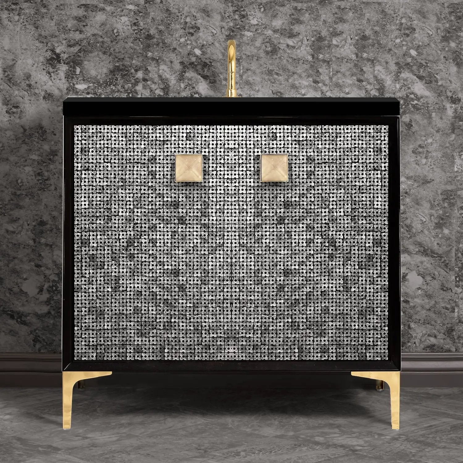Linkasink Mother of Pearl with 3" Artisan Eglomise Glass Prism Hardware Vanity by Linkasink