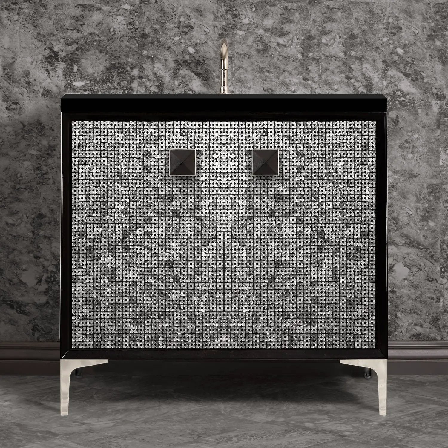 Linkasink Mother of Pearl with 3" Black Artisan Glass Prism Hardware Vanity by Linkasink