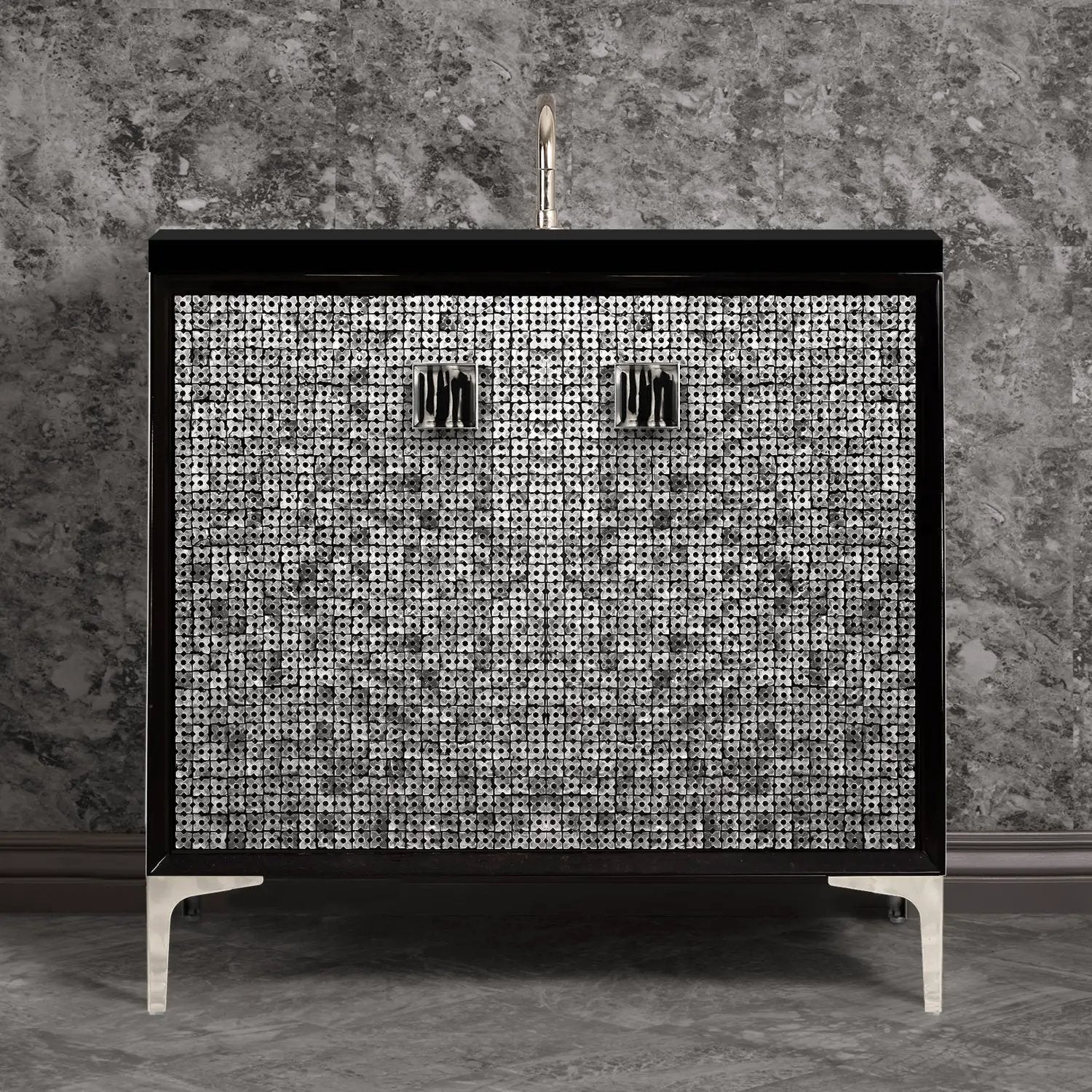 Linkasink Mother of Pearl with 3" Artisan Tiger Glass Prism Hardware Vanity by Linkasink