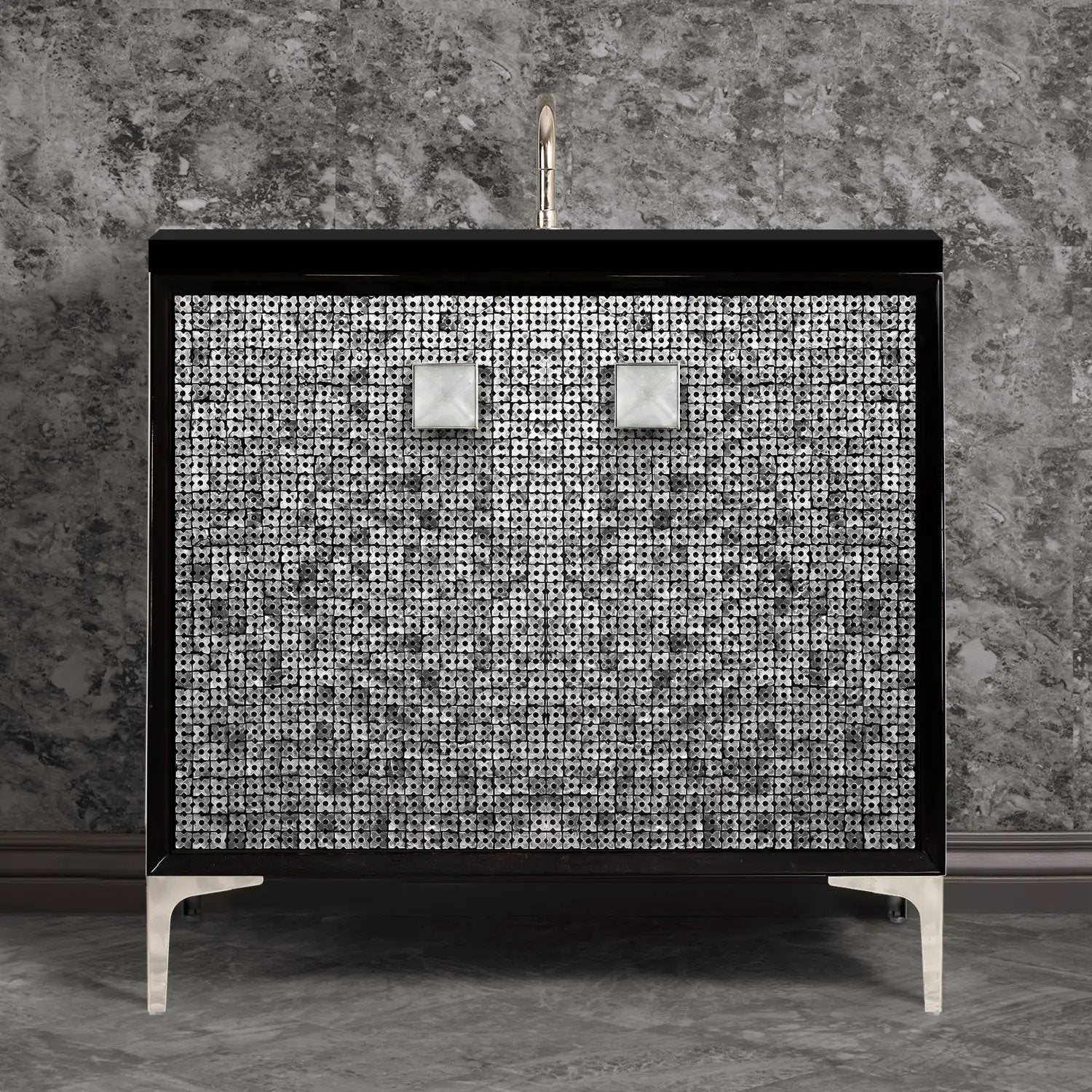 Linkasink Mother of Pearl with 3" Artisan Eglomise Glass Prism Hardware Vanity by Linkasink