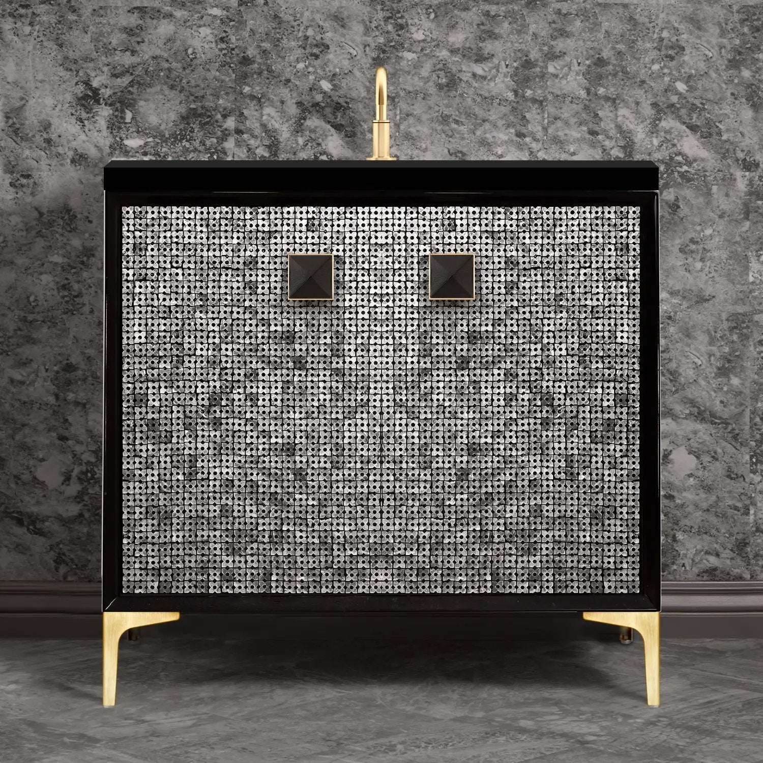 Linkasink Mother of Pearl with 3" Black Artisan Glass Prism Hardware Vanity by Linkasink