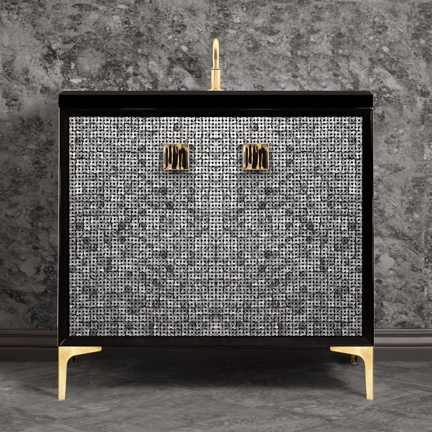 Linkasink Mother of Pearl with 3" Artisan Tiger Glass Prism Hardware Vanity by Linkasink