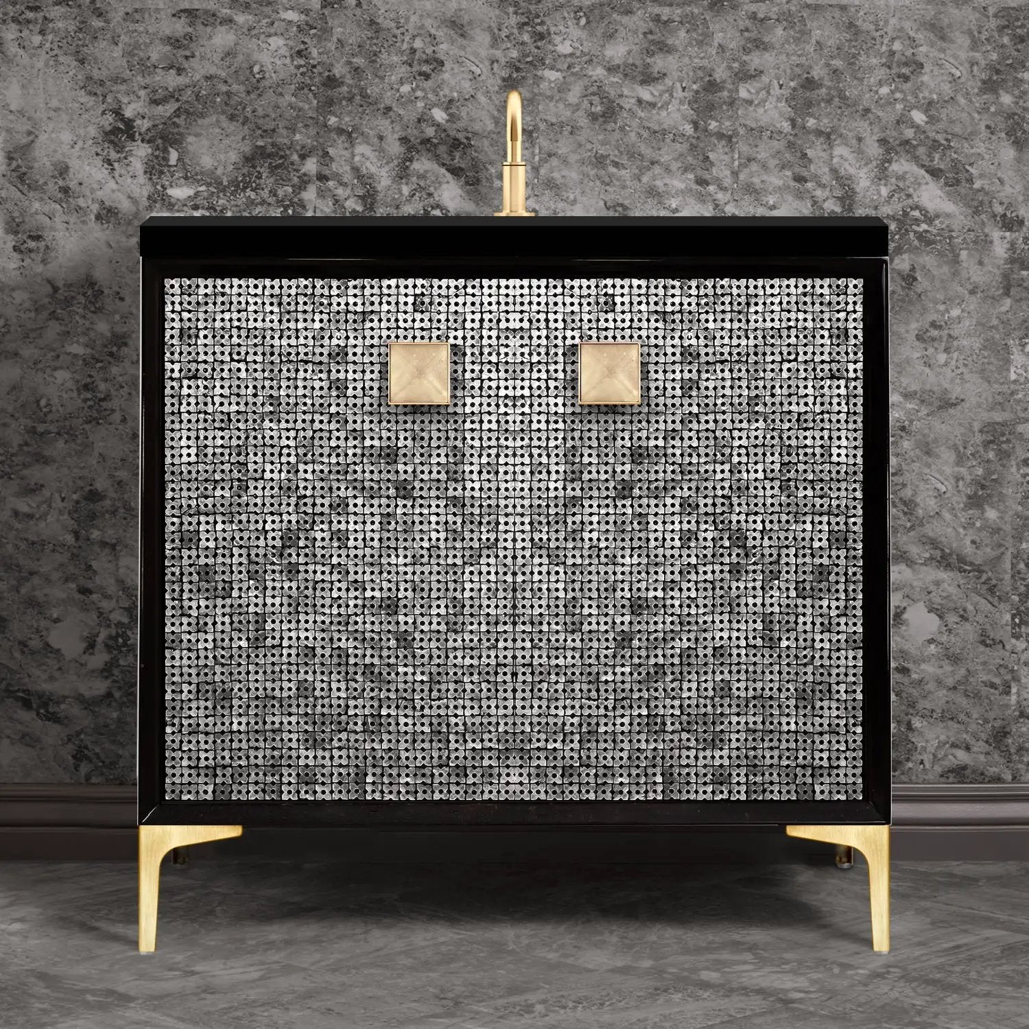 Linkasink Mother of Pearl with 3" Artisan Eglomise Glass Prism Hardware Vanity by Linkasink