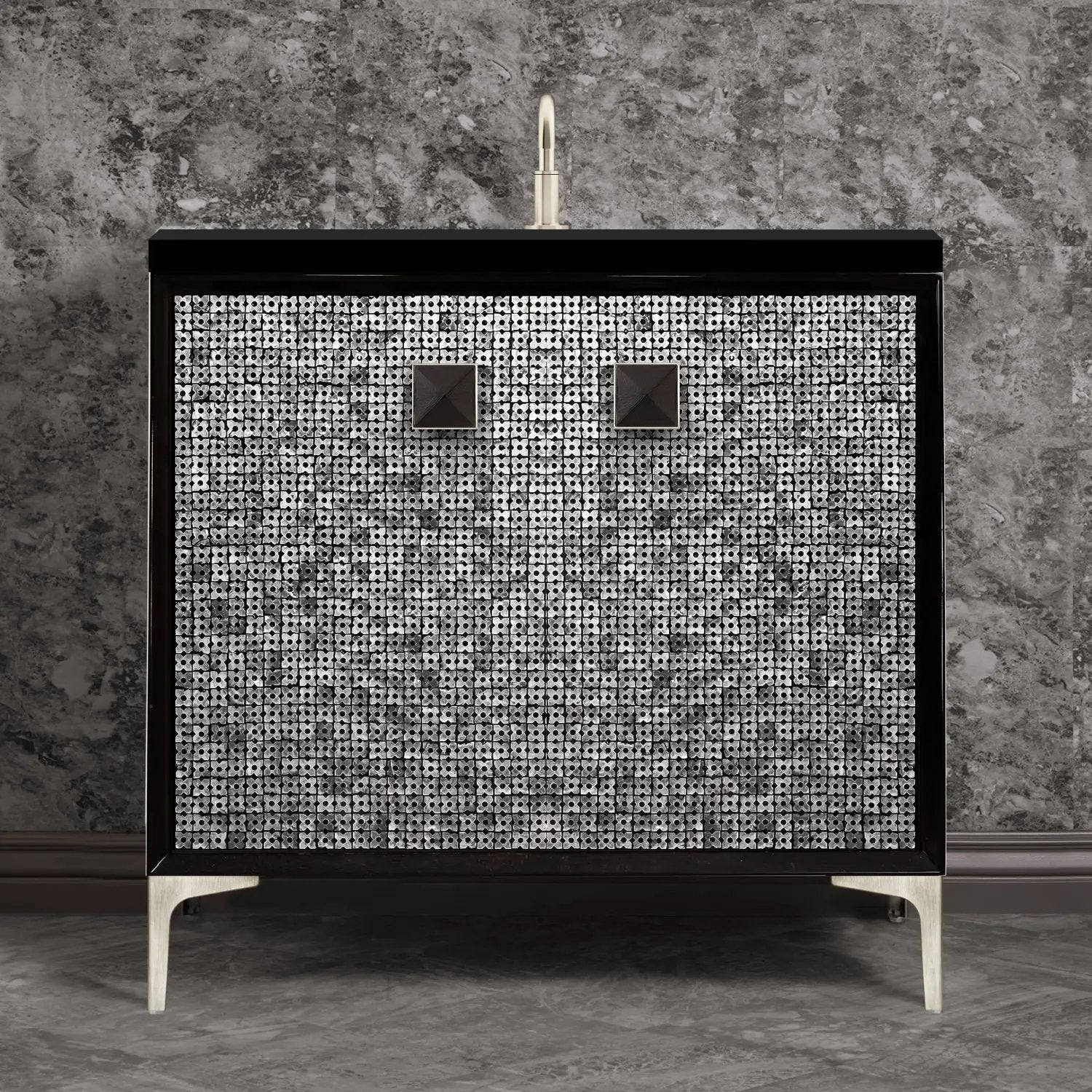 Linkasink Mother of Pearl with 3" Black Artisan Glass Prism Hardware Vanity by Linkasink