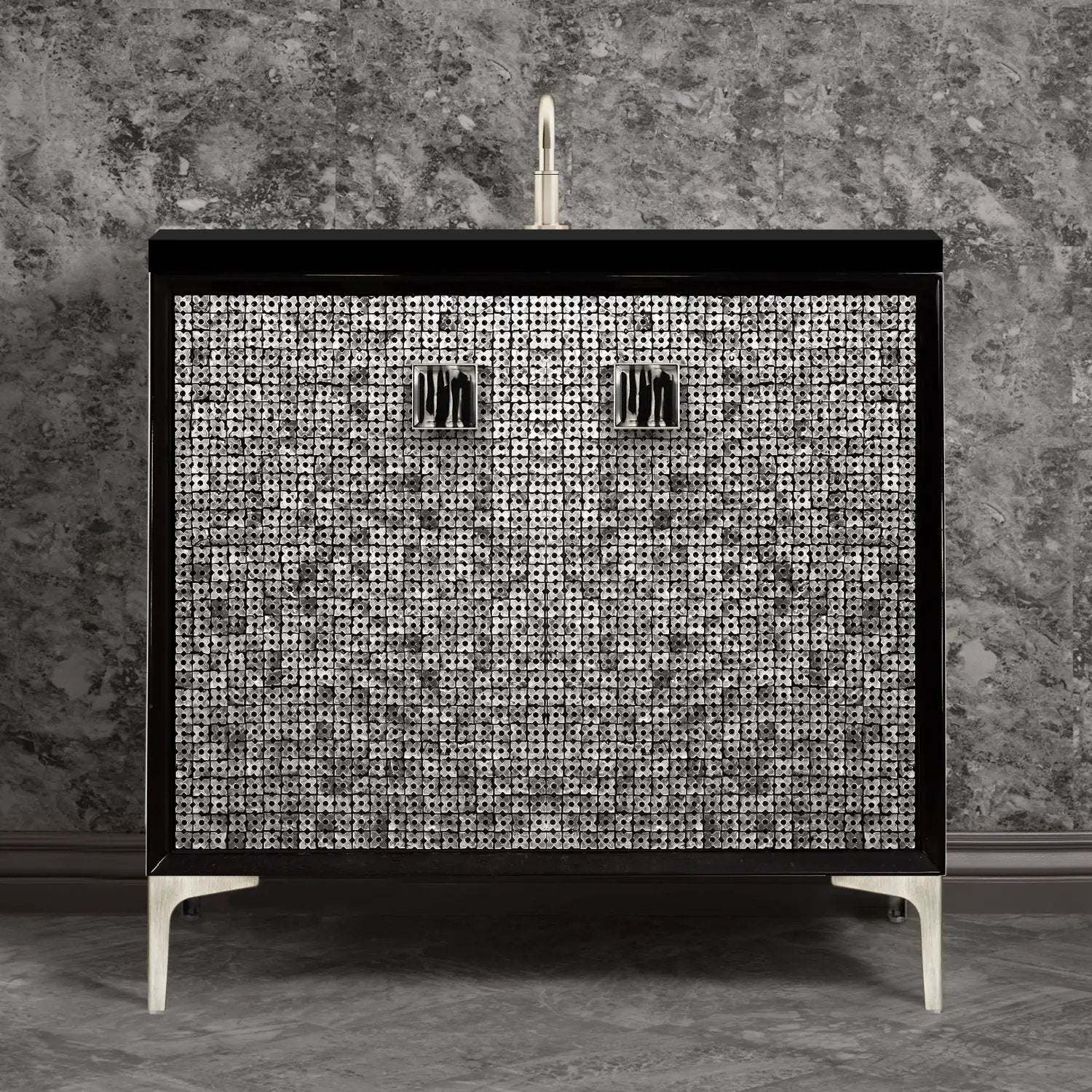 Linkasink Mother of Pearl with 3" Artisan Tiger Glass Prism Hardware Vanity by Linkasink
